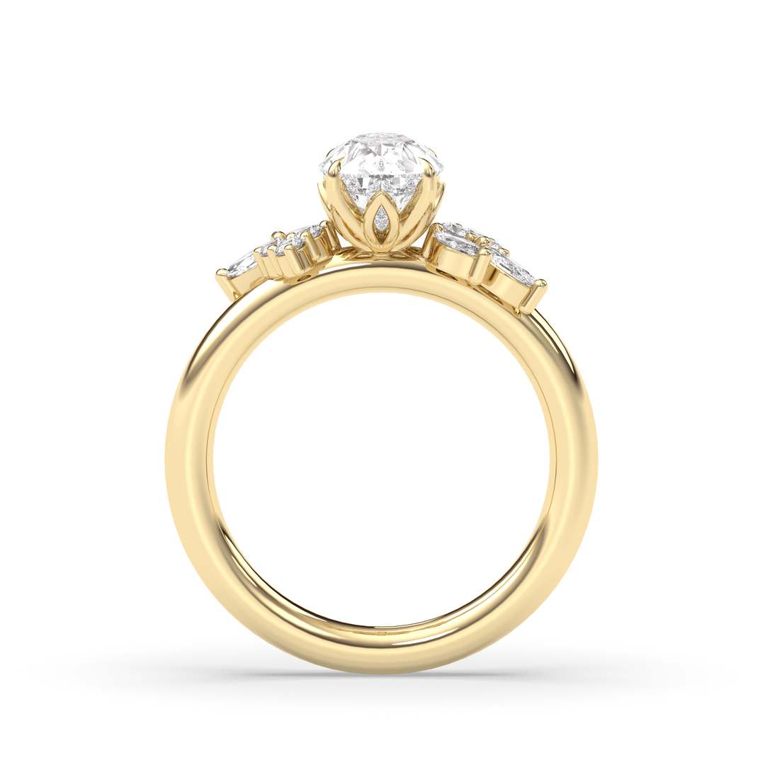 1.0-3.0CT Pear Lab Grown Diamond Unique Cluster Engagement Ring