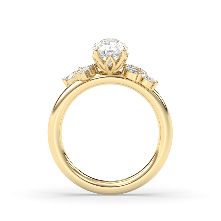 1.0-3.0CT Pear Lab Grown Diamond Unique Cluster Engagement Ring