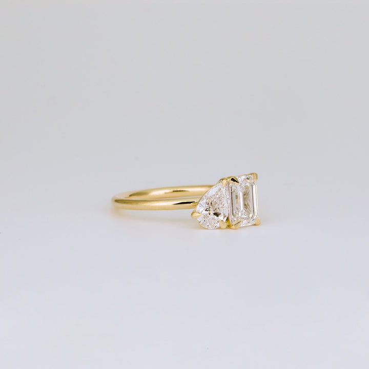 1.47 TCW Emerald & Pear Diamond Two Stone Engagement Ring