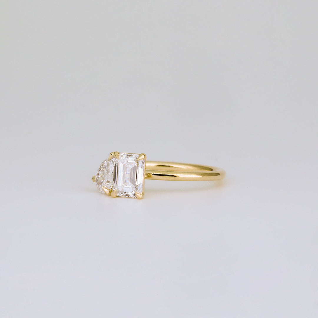 1.47 TCW Emerald & Pear Diamond Two Stone Engagement Ring
