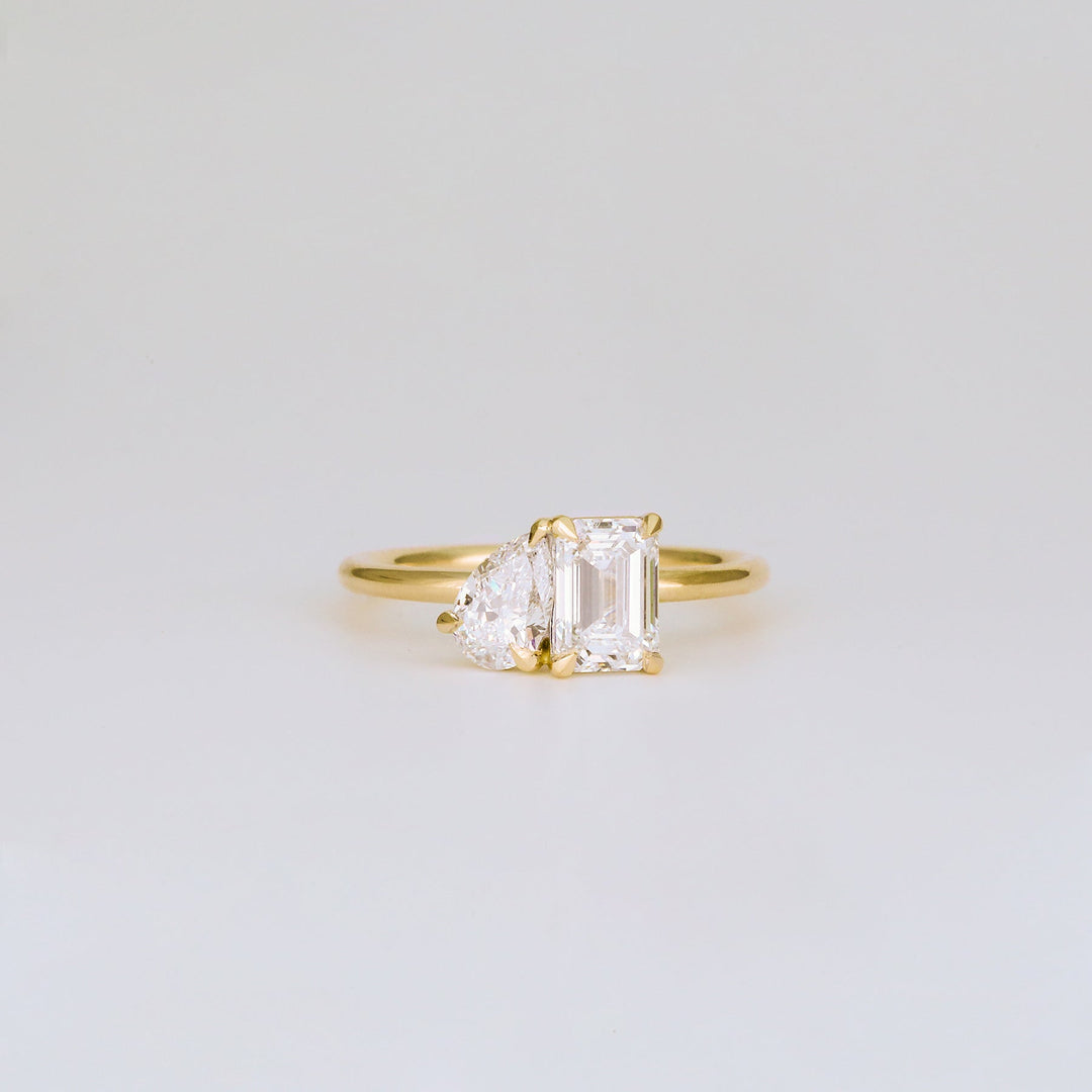 1.47 TCW Emerald & Pear Diamond Two Stone Engagement Ring