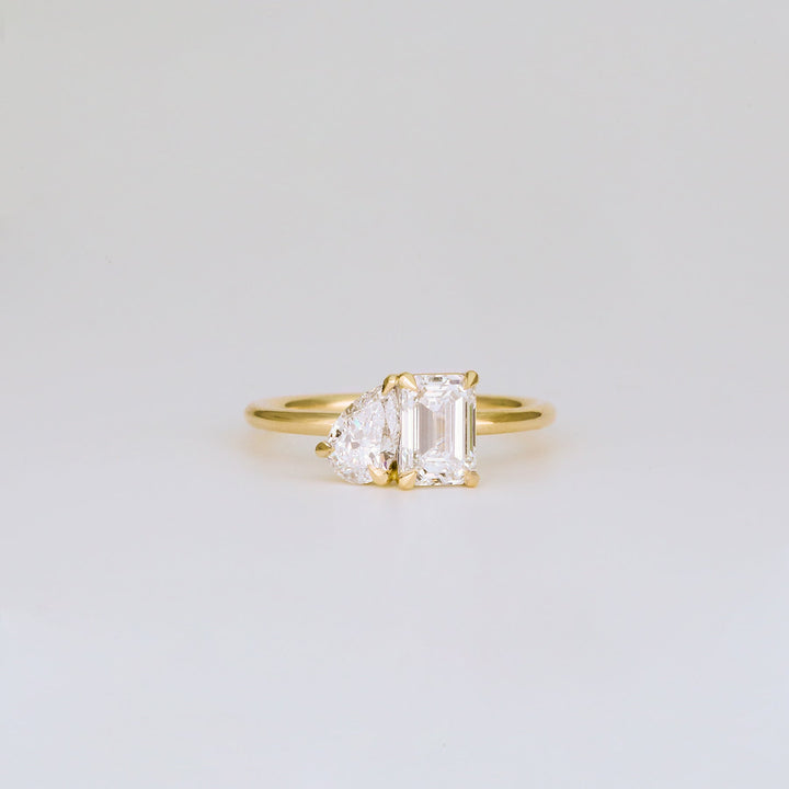 1.47 TCW Emerald & Pear Diamond Two Stone Engagement Ring