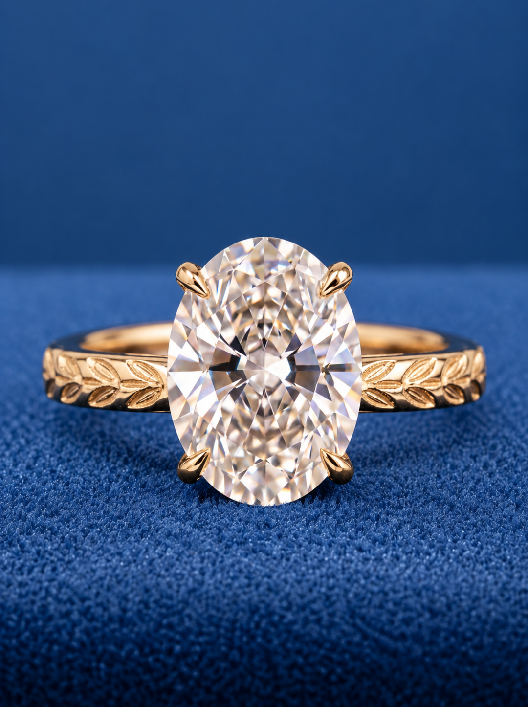 3.0CT Oval Leafy Vine Type Lab Grown Diamond Unique Engagement Ring