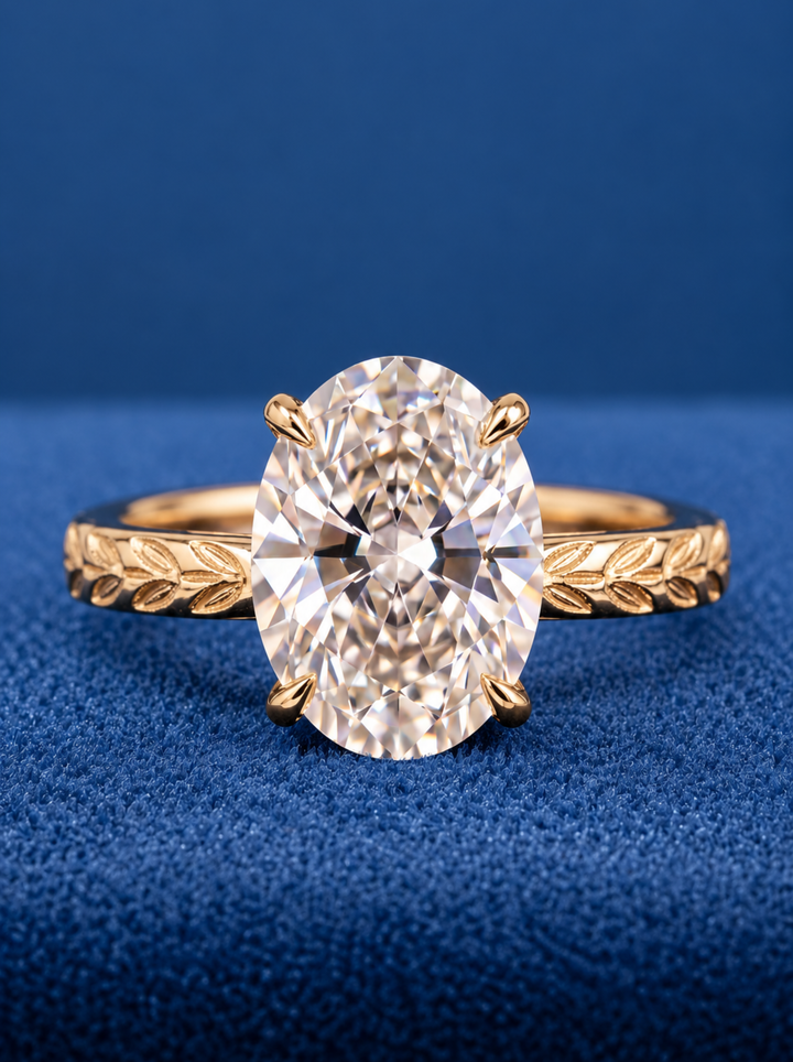 3.0CT Oval Leafy Vine Type Lab Grown Diamond Unique Engagement Ring