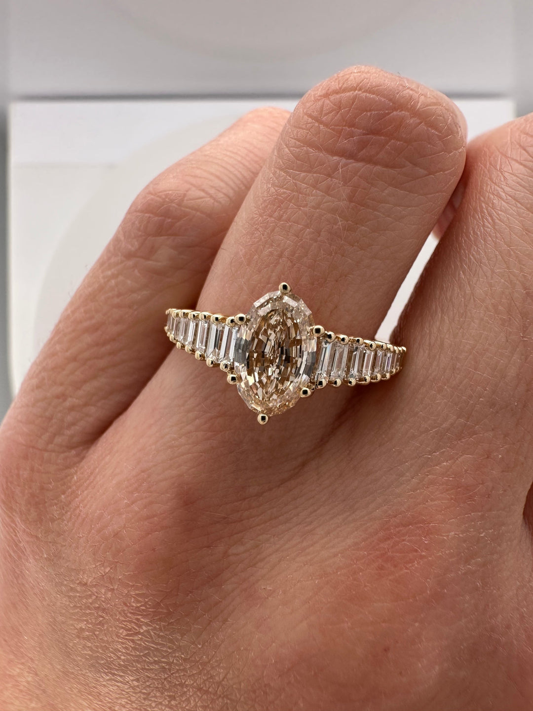 1.50CT Light Yellow-Brown Oval Step Cut Cluster Diamond Lab Grown Ring