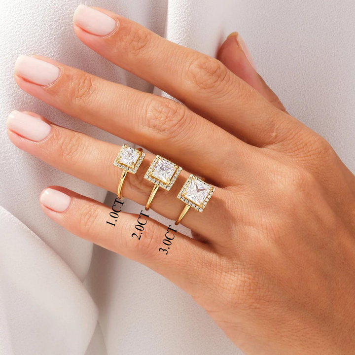 1.0CT Princess Diamond Halo Moissanite Engagement Ring