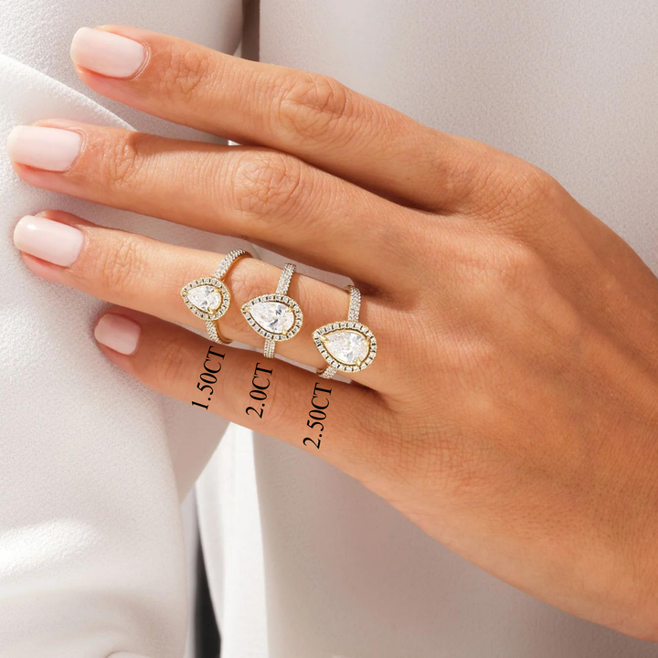 1.50CT Pear Diamond Double Shank Halo Moissanite Engagement Ring