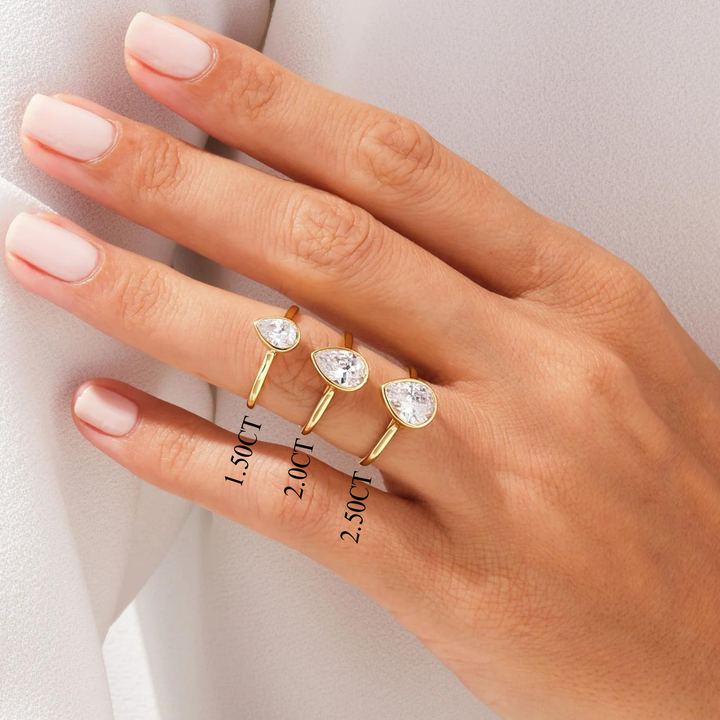 1.50CT Pear Cut Bezel Setting Solitaire Moissanite Engagement Ring