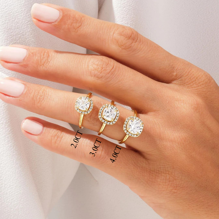 2.0CT Cushion Diamond Halo Moissanite Engagement Ring