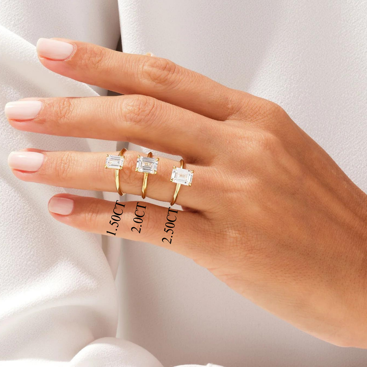 1.50CT Emerald Diamond Knife Edge Solitaire Moissanite Engagement Ring