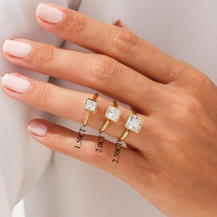 1.50CT Princess Diamond Bezel Setting Solitaire Moissanite Engagement Ring