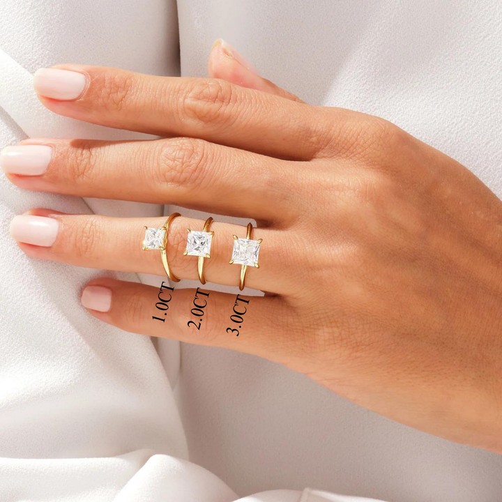 1.0CT Princess Diamond Knife Edge Solitaire Moissanite Engagement Ring