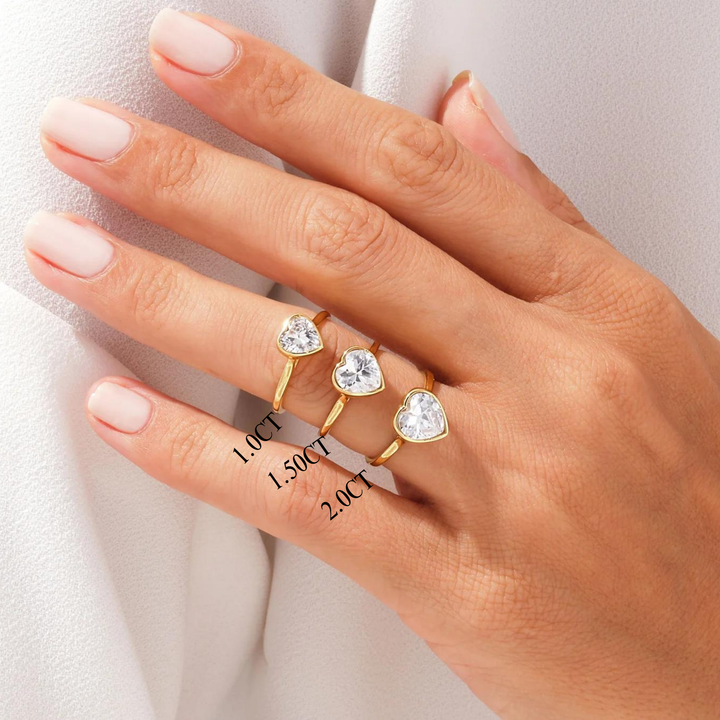 1.0CT Heart Diamond Bezel Setting Solitaire Moissanite Engagement Ring