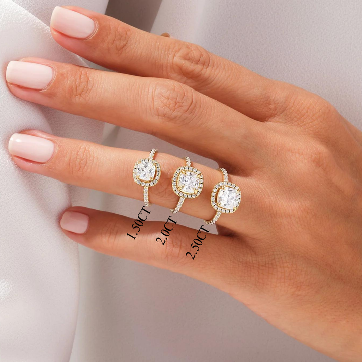 1.50CT Cushion Diamond Halo Pave Setting Moissanite Engagement Ring