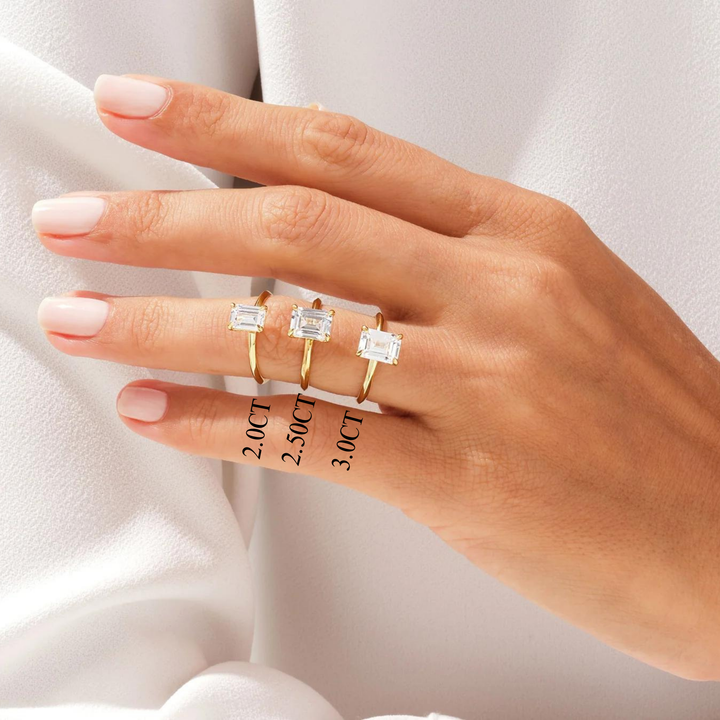 2.0CT Emerald Diamond Kinfe Edge Solitaire Moissanite Engagement Ring