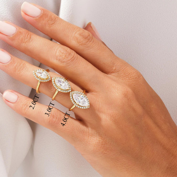 2.0CT Marquise Diamond Halo Moissanite Engagement Ring