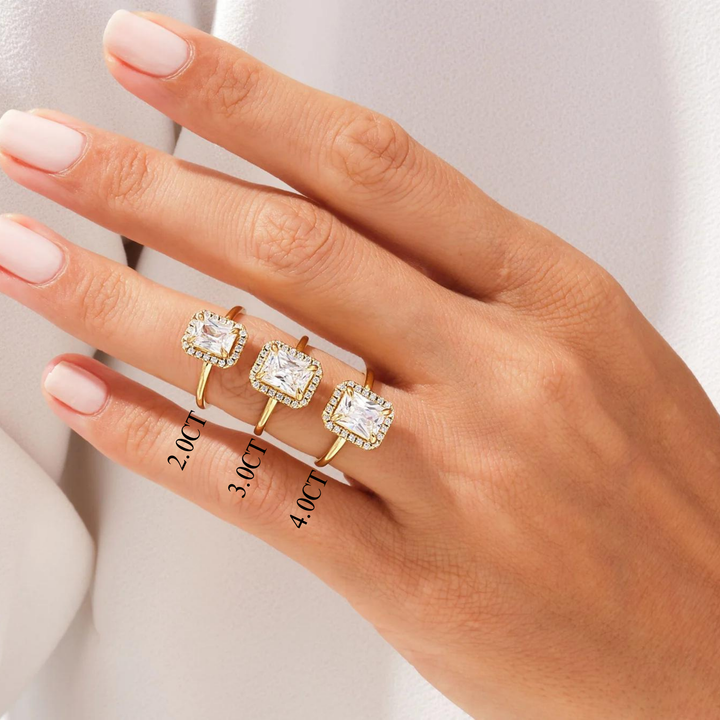 2.0CT Radiant Diamond Halo Moissanite Engagement Ring