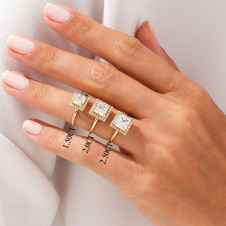 1.50CT Princess Diamond Halo Moissanite Engagement Ring