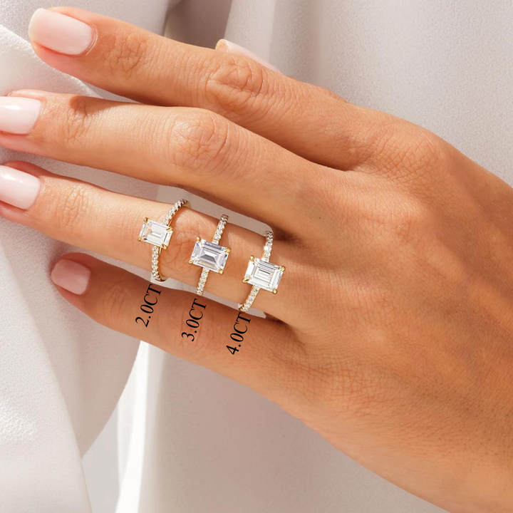 2.0CT Emerald Diamond Pave Setting Moissanite Engagement Ring