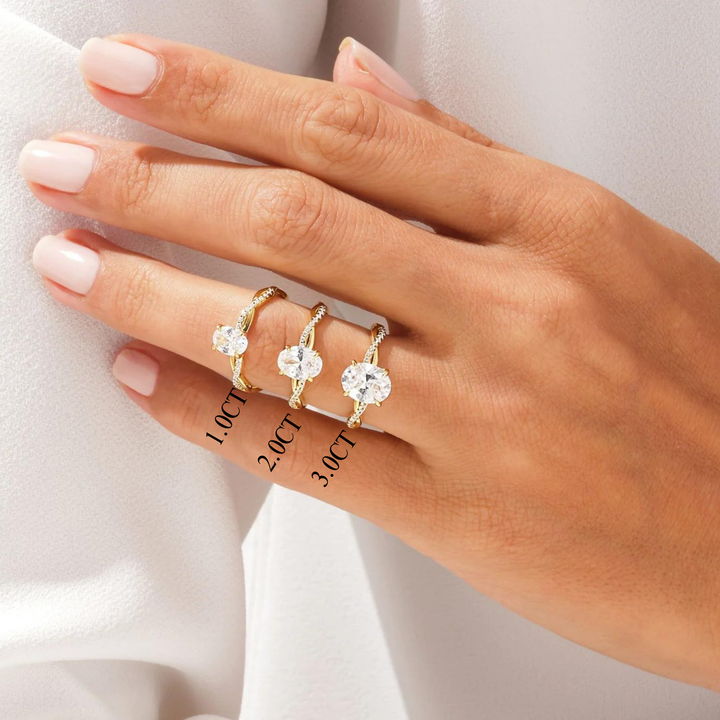 1.0CT Oval Diamond Twisted Pave Setting Moissanite Engagement Ring