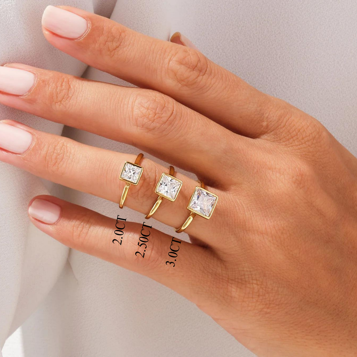 2.0CT Princess Diamond Bezel Setting Solitaire Moissanite Engagement Ring