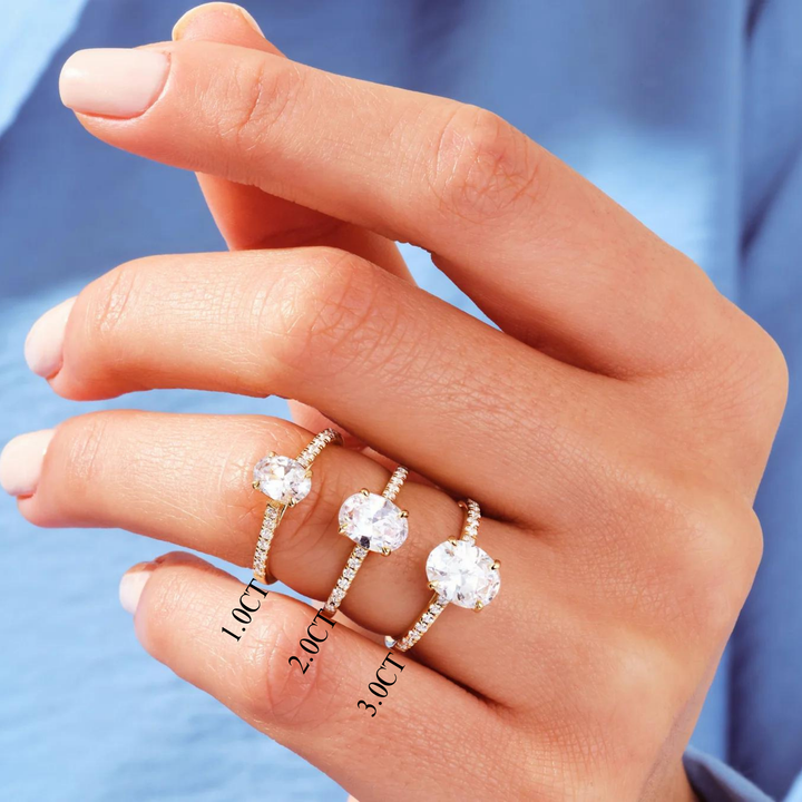 1.0CT Oval Brilliant Diamond Pave Setting Moissanite Engagement Ring