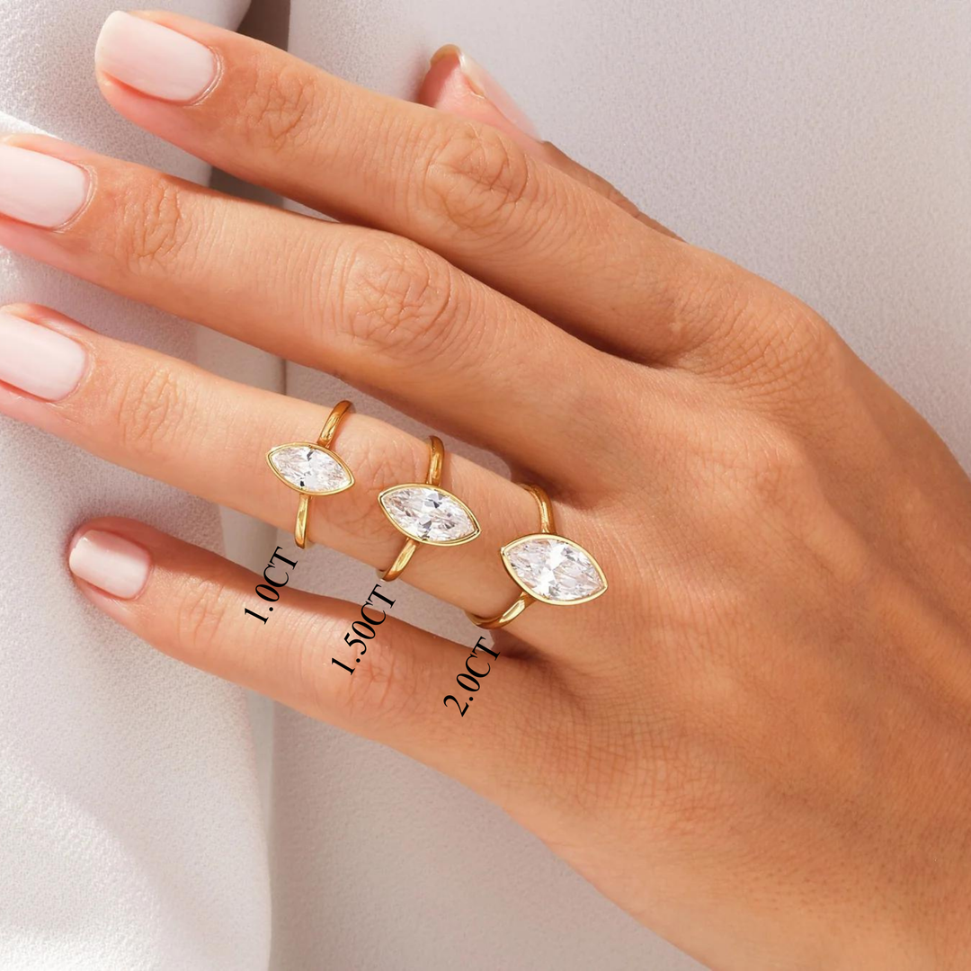 1.0CT Marquise Diamond Bezel Setting Solitaire Moissanite Engagement Ring