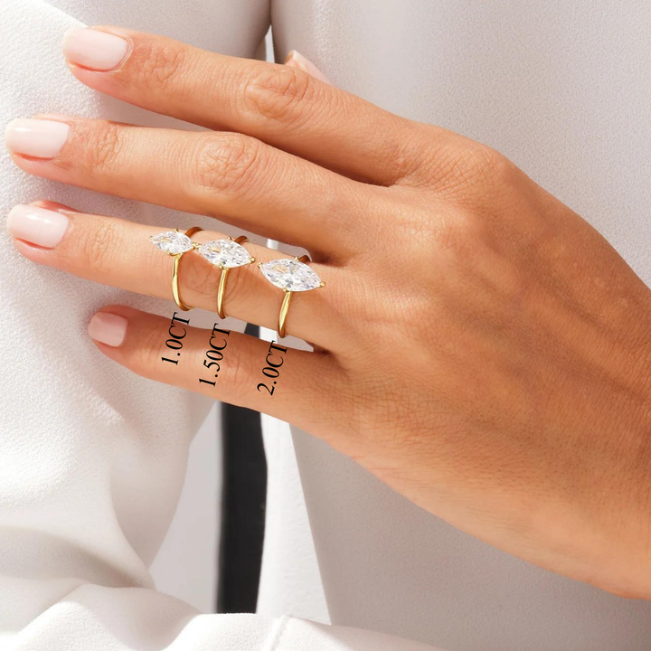 1.0CT Marquise Diamond Knife Edge Solitaire Moissanite Engagement Ring