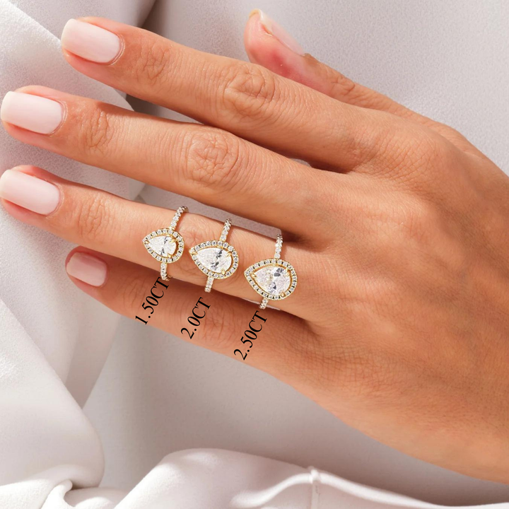 1.50CT Pear Diamond Halo Pave Setting Moissanite Engagement Ring