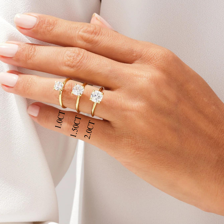 1.0CT Cushion Diamond Knife Edge Solitaire Moissanite Engagement Ring