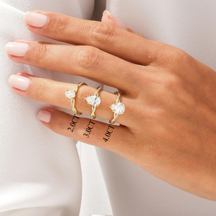 2.0CT Pear Diamond Twisted Pave Setting Moissanite Engagement Ring