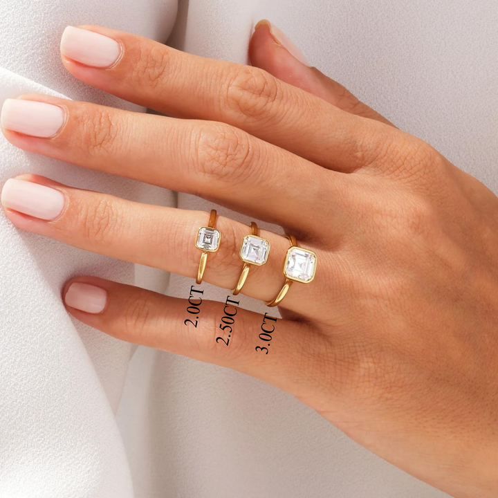 2.0CT Asscher Cut Bezel Setting Solitaire Moissanite Engagement Ring