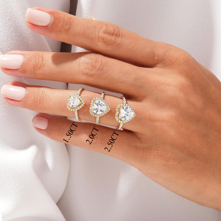 1.50CT Heart Diamond Halo Pave Setting Moissanite Engagement Ring