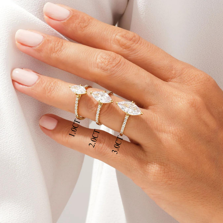 1.0CT Marquise Diamond Pave Setting Moissanite Engagement Ring