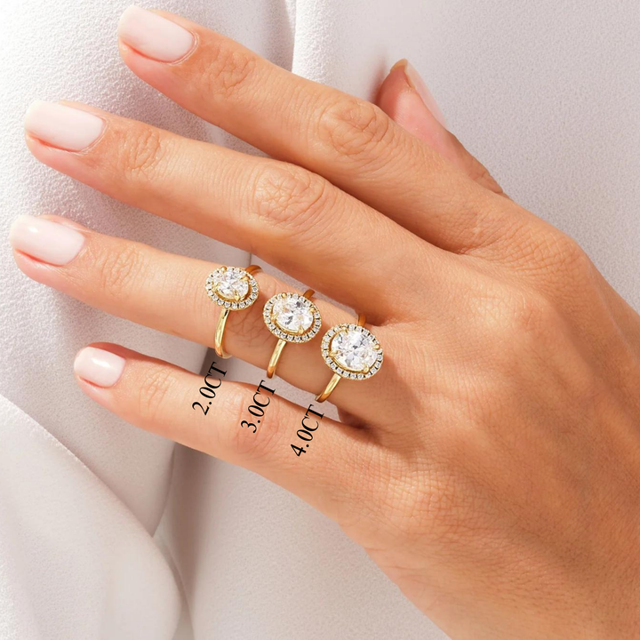 2.0CT Oval Diamond Halo Moissanite Engagement Ring