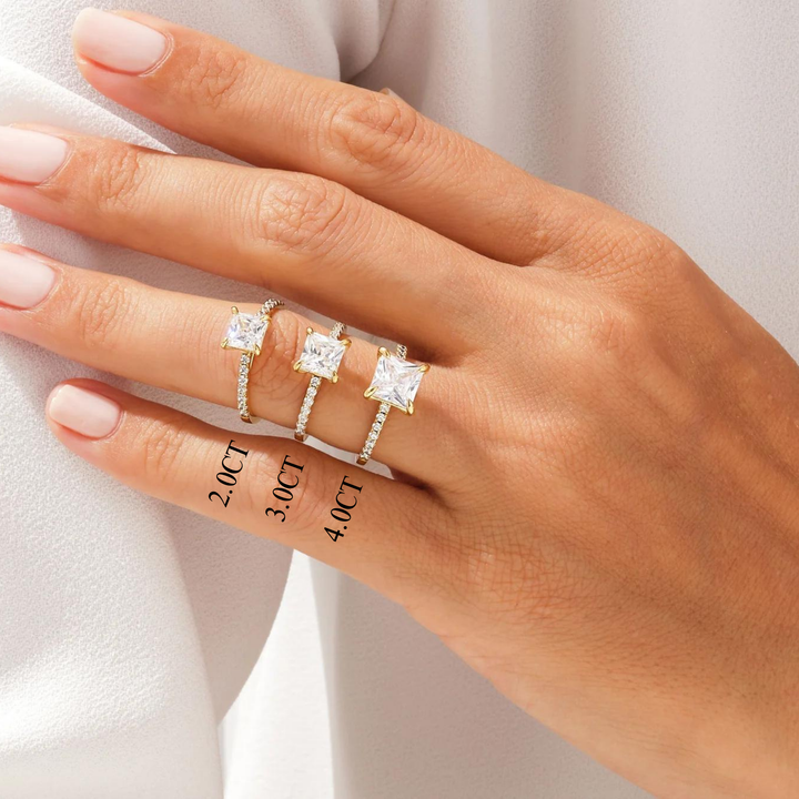 2.0CT Princess Diamond Pave Setting Moissanite Engagement Ring