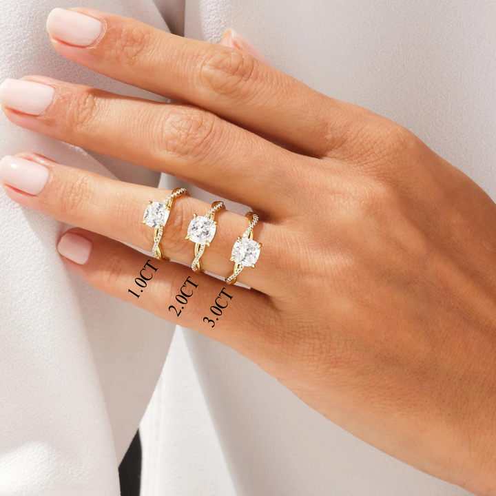 1.0CT Cushion Diamond Twisted Pave Setting Moissanite Engagement Ring