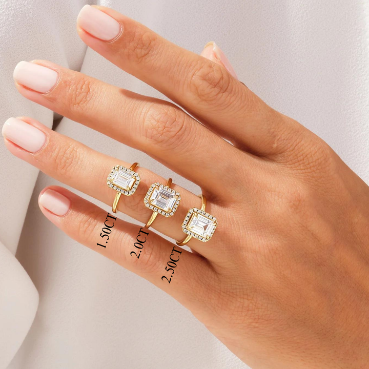 1.50CT Emerald Diamond Halo Moissanite Engagement Ring