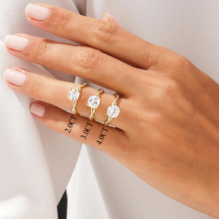 2.0CT Cushion Diamond Twisted Pave Setting Moissanite Engagement Ring