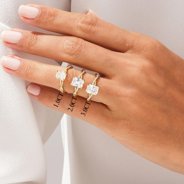 1.0CT Radiant Diamond Twisted Pave Setting Moissanite Engagement Ring