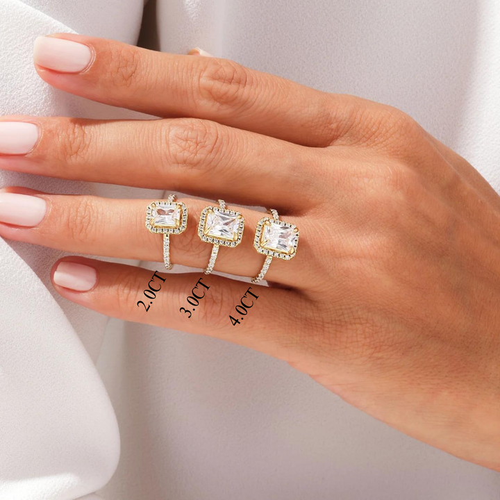 2.0CT Radiant Diamond Halo Pave Setting Moissanite Engagement Ring