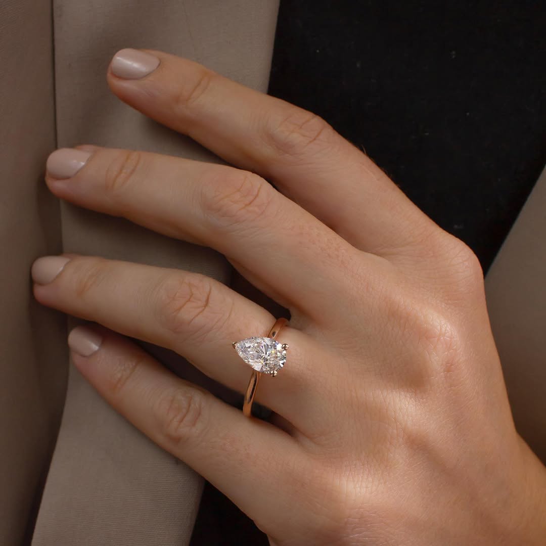 1.80 - 3.80 CT Pear  Lab Grown Diamond Cathedral Style Engagement Ring
