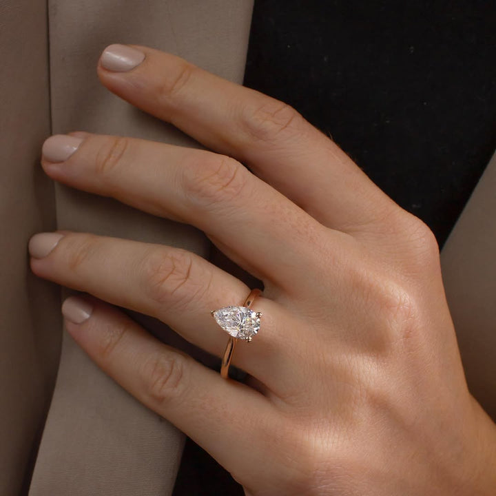 1.80 - 3.80 CT Pear  Lab Grown Diamond Cathedral Style Engagement Ring