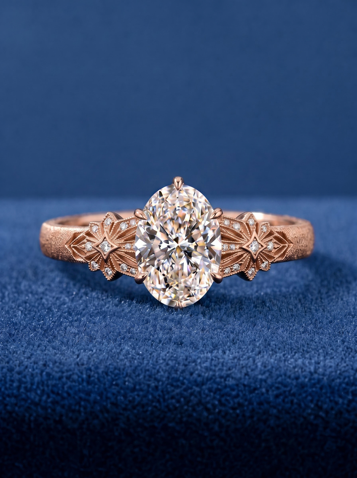 3.0CT Vintage Milgrain Oval Diamond Engagement Ring For Women
