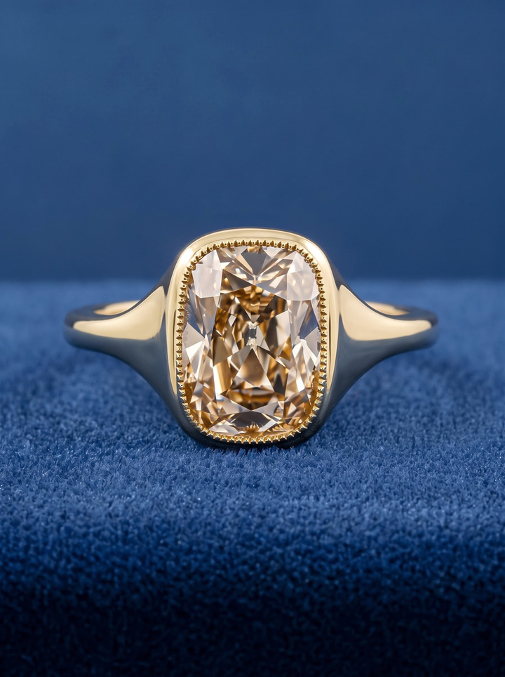 2.50CT Champagne Cushion Diamond Bezel Engagement Ring