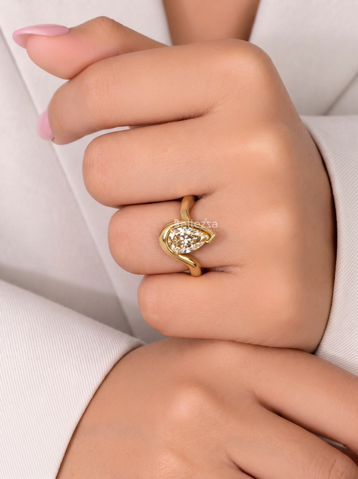 2.50CT Brown Pear Diamond Bypass Engagement Ring For Her