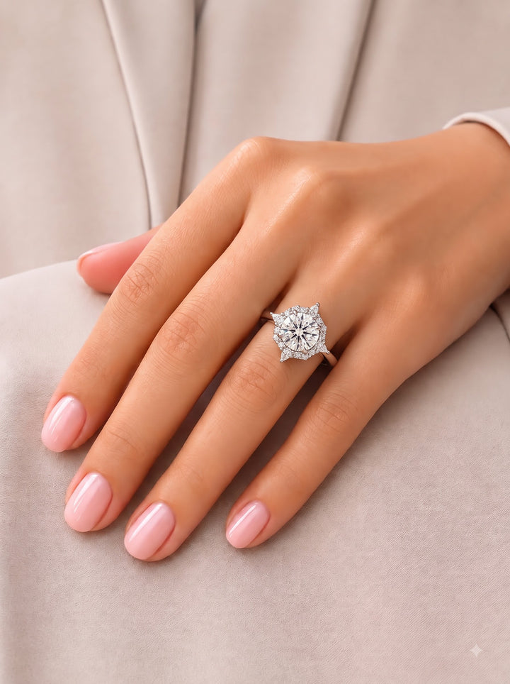 1.0CT Round Diamond Statement Halo Engagement Ring