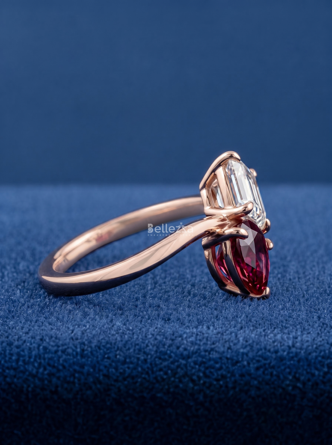 2.0CT Ruby Pear & Emerald Cut Diamond Toi Et Moi Lab Grown Engagement Ring