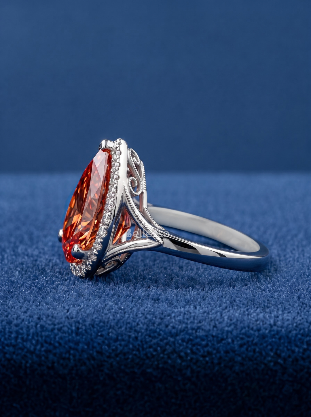 3.0CT Red Pear Diamond Halo Split Shank Engagement Ring