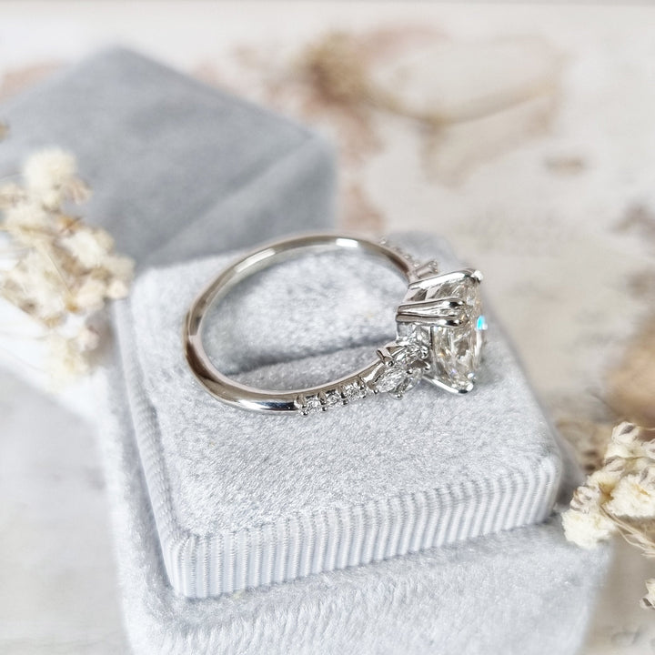 1.50-3.50 CT Cushion Cut Cluster Lab Grown Diamond Engagement Ring